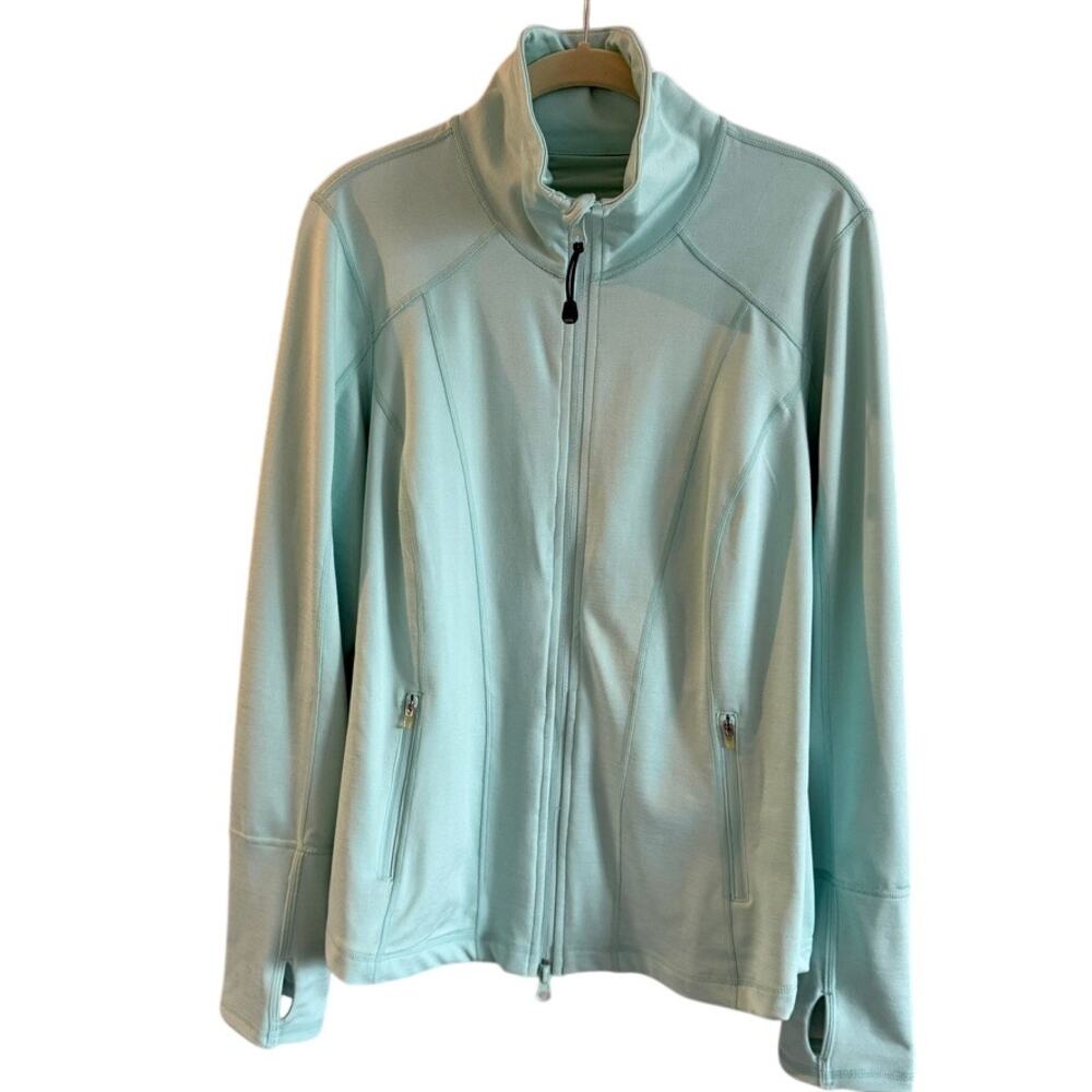 Zella 1X Mint Green Zip Athletic Jacket Ruched Back Thumbholes Stretch Light